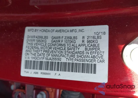 2018 Honda Accord Lx from USA, damaged, VIN 1HGCV1F18JA255092